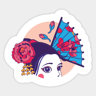 Japanese Geisha and Fan Sticker